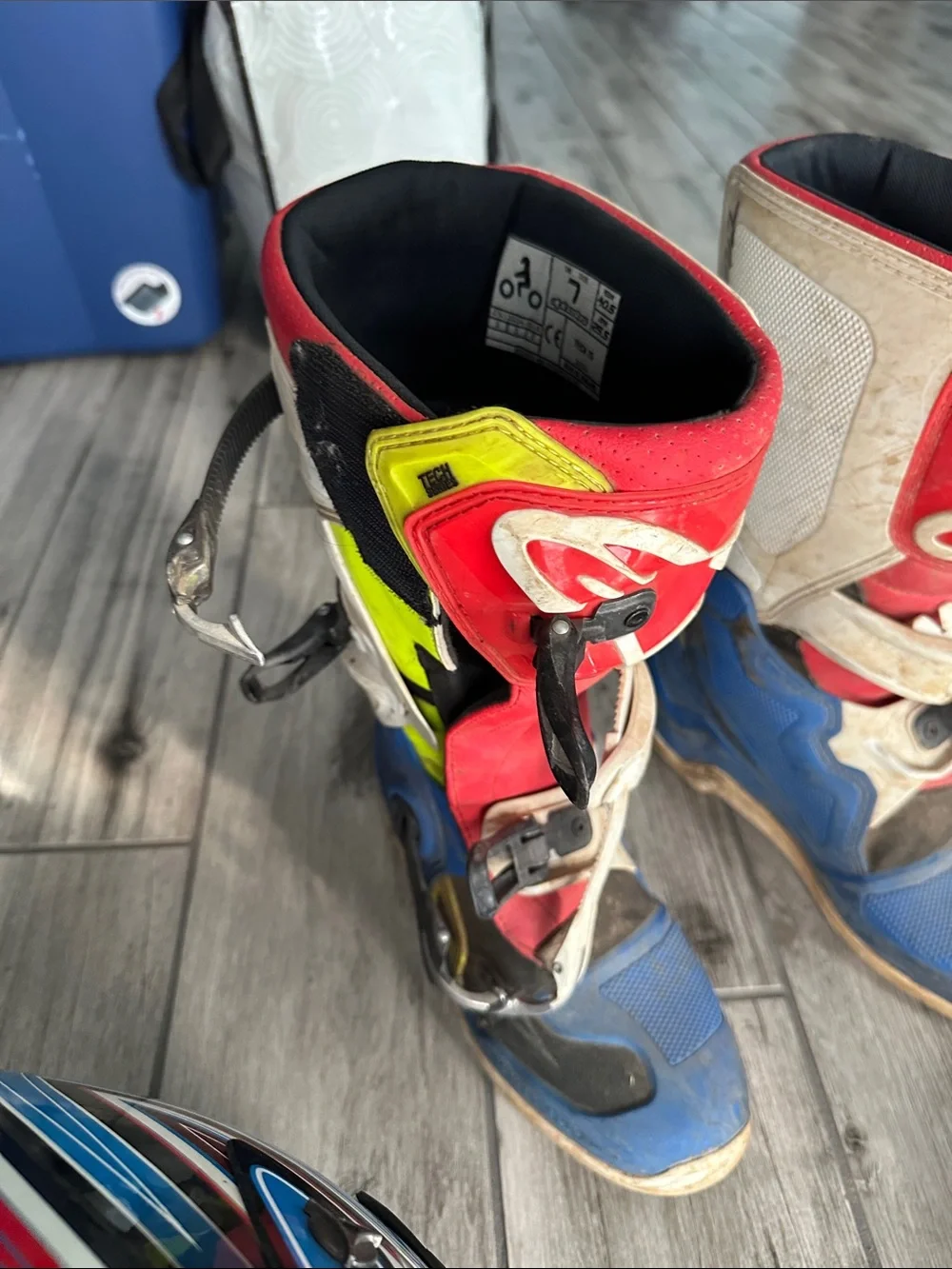 Youth Red and Blue Motocross Boots with Reinforced Support